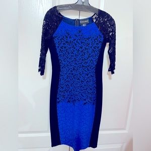 Frank Lyman • Black & Blue Print Lace Sleeved Dress 2 (6128-21)